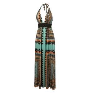 Sky Brand Boho Southwestern/Tribal Braided Halter Maxi Dress L Y2K Paris Hilton